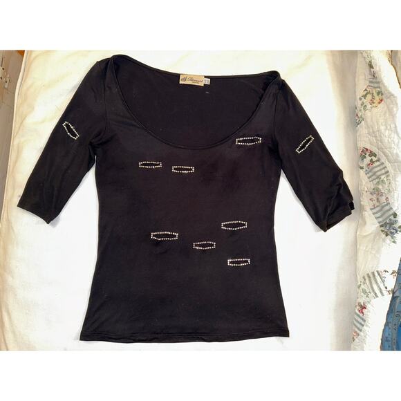 VINTAGE BLUMARINE ITALY STRETCHY TOP W/ RHINESTONE CUTOUTS S - Picture 11 of 11